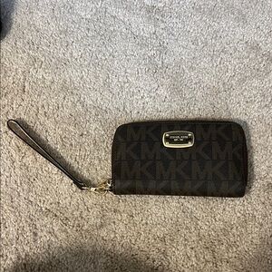 Michael Kors Dark Brown Wristlet with Gold Accents